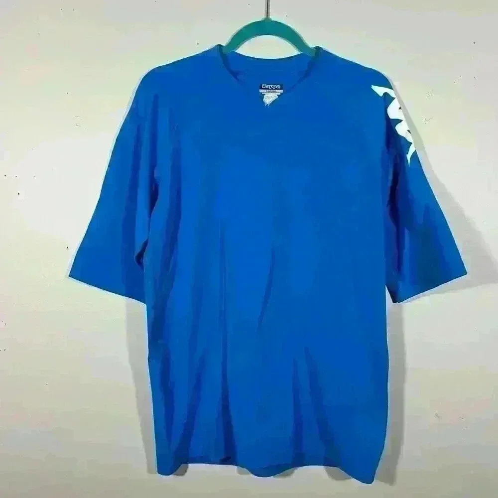 Kappa Men’s 1/2 Sleeve Knit Performance v-neck Shirt Size Large Blue Logo Active